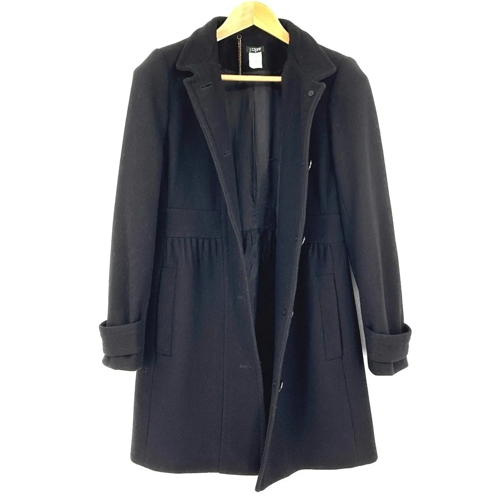 J.Crew Black Wool Coat Women's Lady Day Midi Fit & Flare Pleated A-Line Size 8 - Picture 4 of 9